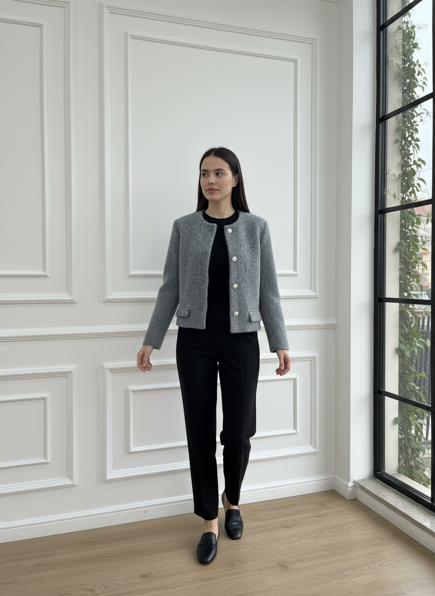 İnci Düğmeli Buklet Ceket