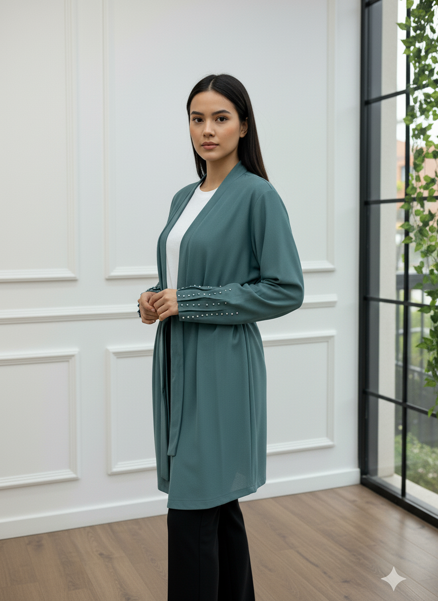 Kolları Taş İşlemeli Kemerli Kimono