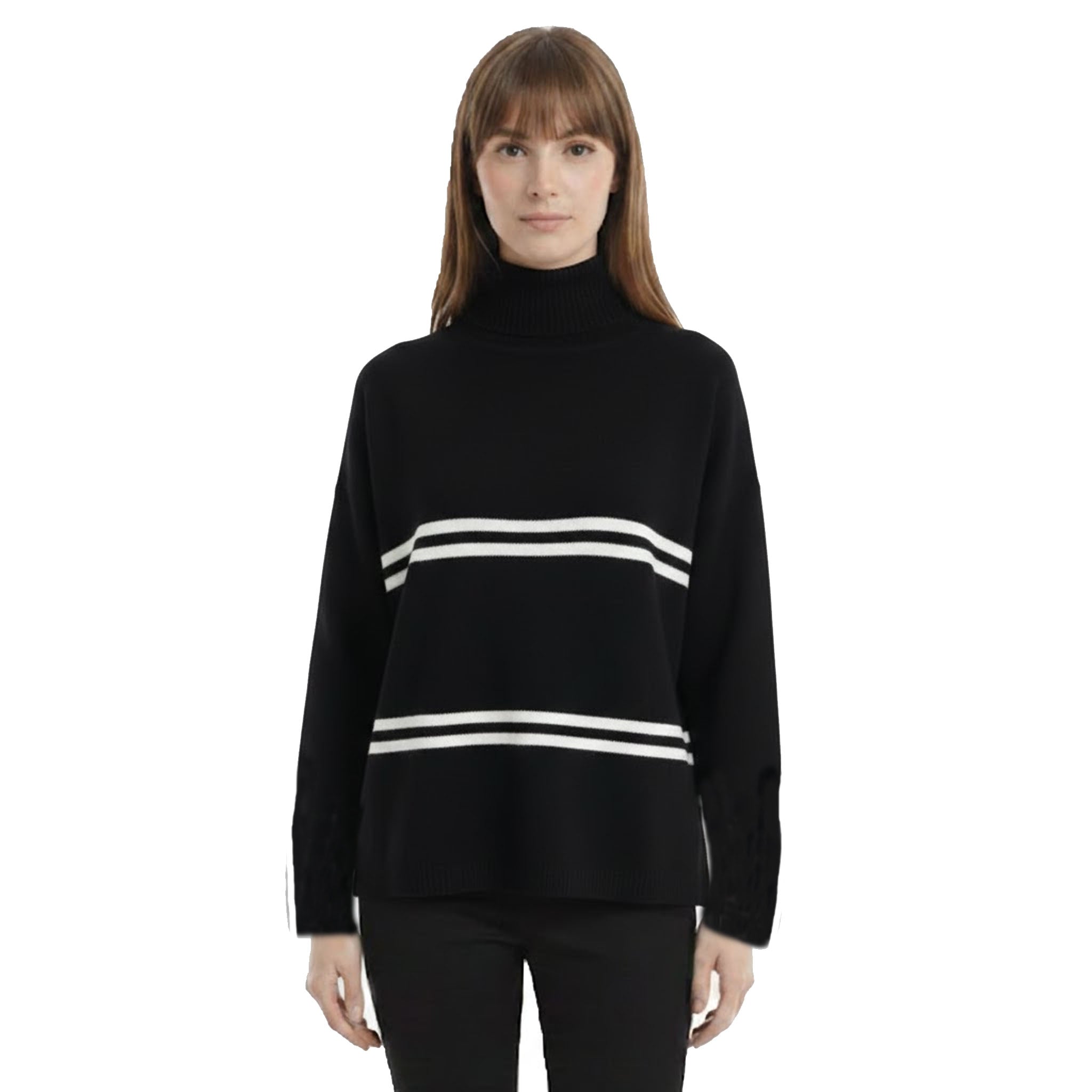 Çift Çizgi Detaylı Balıkçı Yaka Oversize Triko Takım