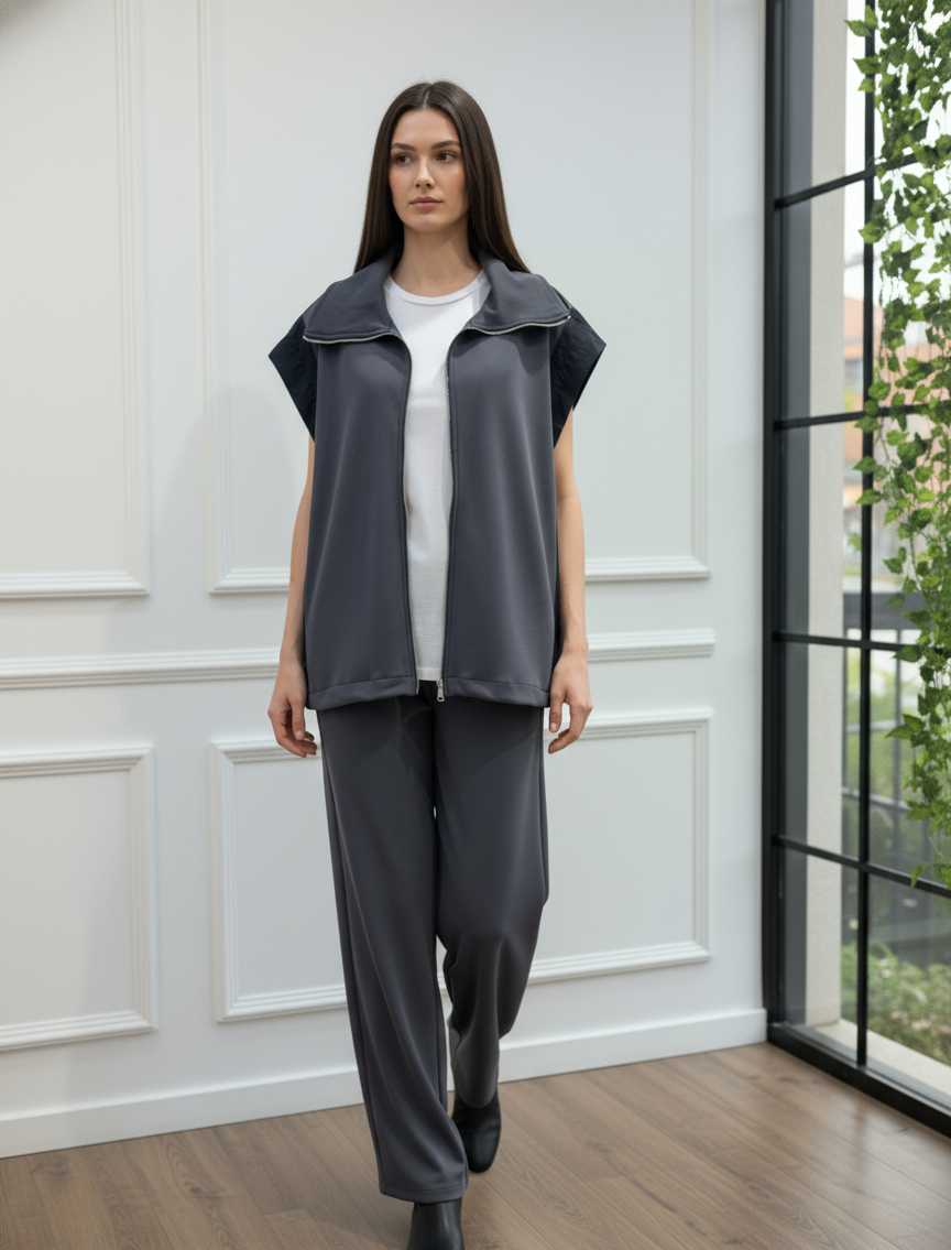 Omuzları Paraşüt Kumaş Detaylı Fermuarlı Takım