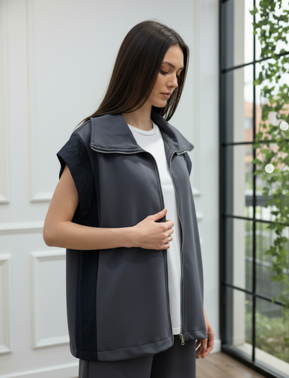 Omuzları Paraşüt Kumaş Detaylı Fermuarlı Takım