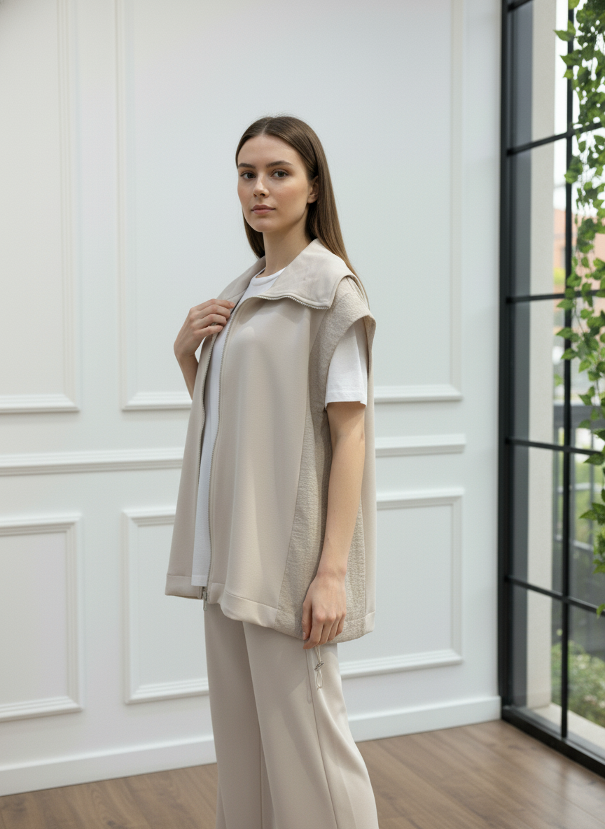 Omuzları Paraşüt Kumaş Detaylı Fermuarlı Takım