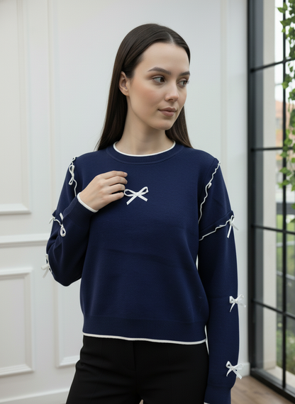 Fiyonk ve Fırfır Detaylı Triko Kazak