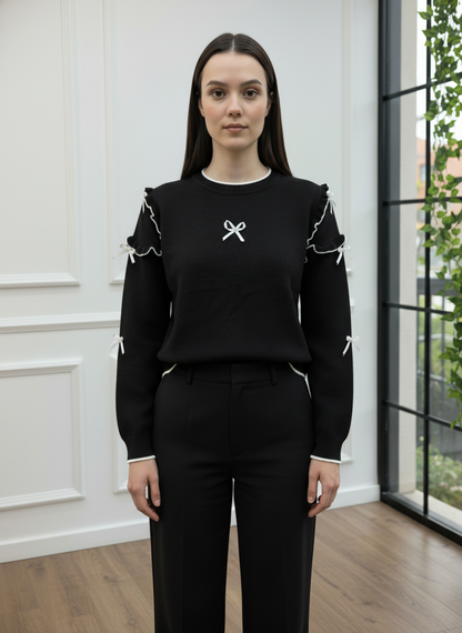 Fiyonk ve Fırfır Detaylı Triko Kazak