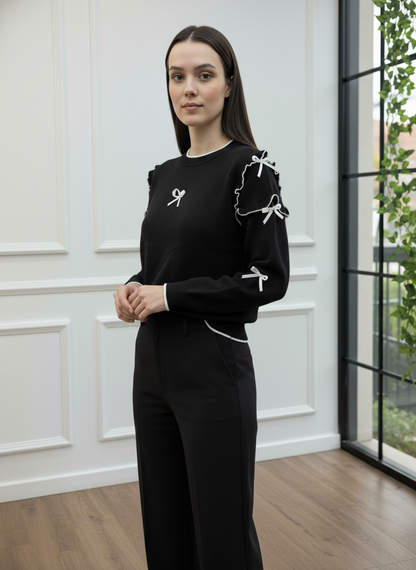 Fiyonk ve Fırfır Detaylı Triko Kazak