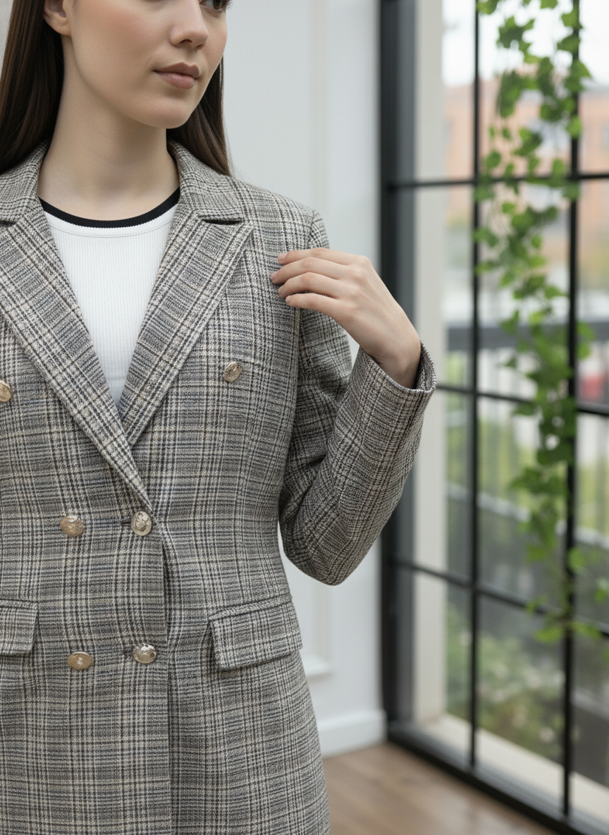 Gold Düğmeli Kruvaze Blazer Takım