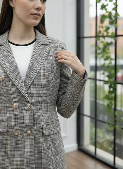 Gold Düğmeli Kruvaze Blazer Takım