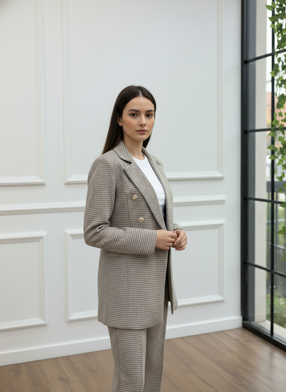 Gold Düğmeli Kruvaze Blazer Takım