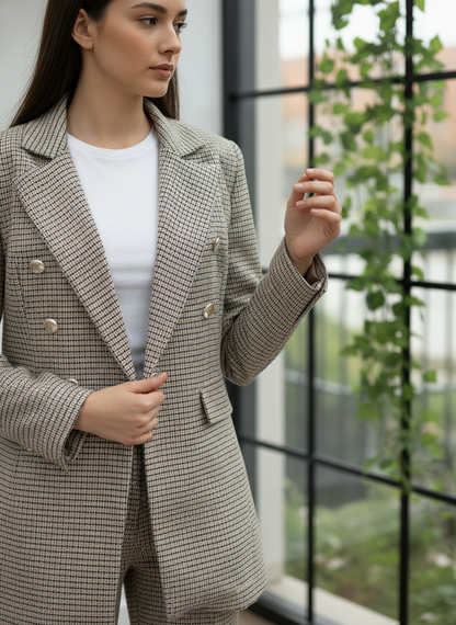 Gold Düğmeli Kruvaze Blazer Takım