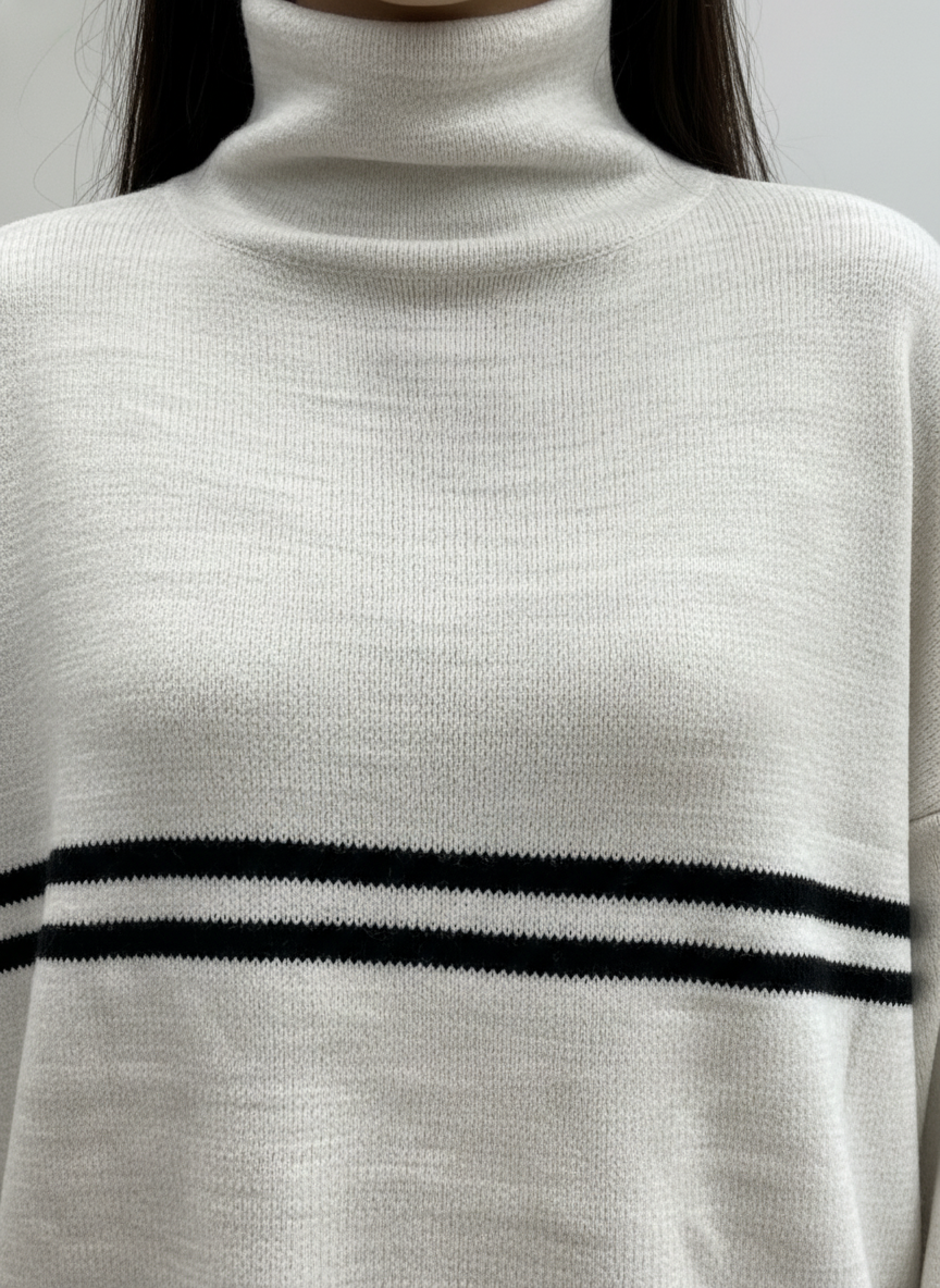 Çift Çizgi Detaylı Balıkçı Yaka Oversize Triko Takım