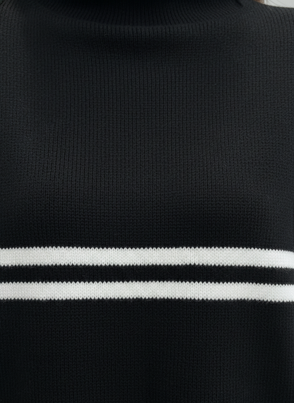 Çift Çizgi Detaylı Balıkçı Yaka Oversize Triko Takım