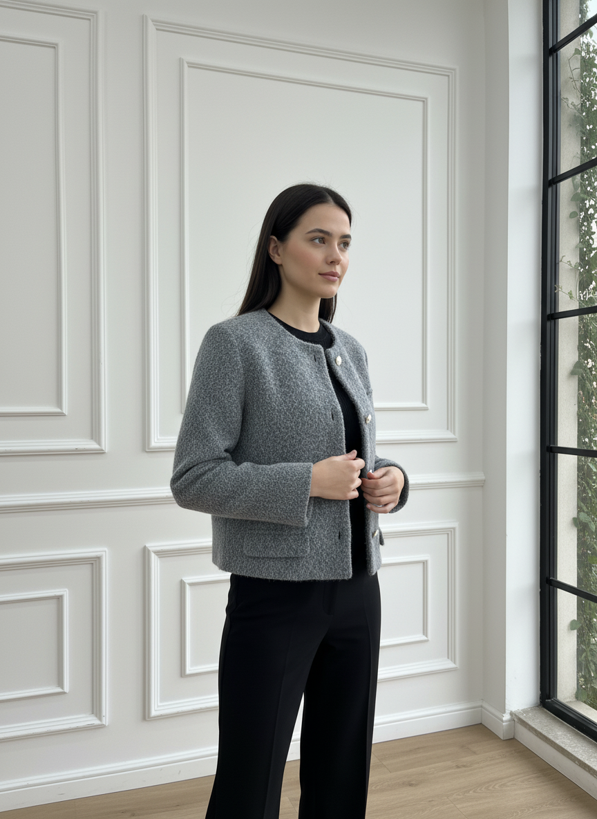 İnci Düğmeli Buklet Ceket