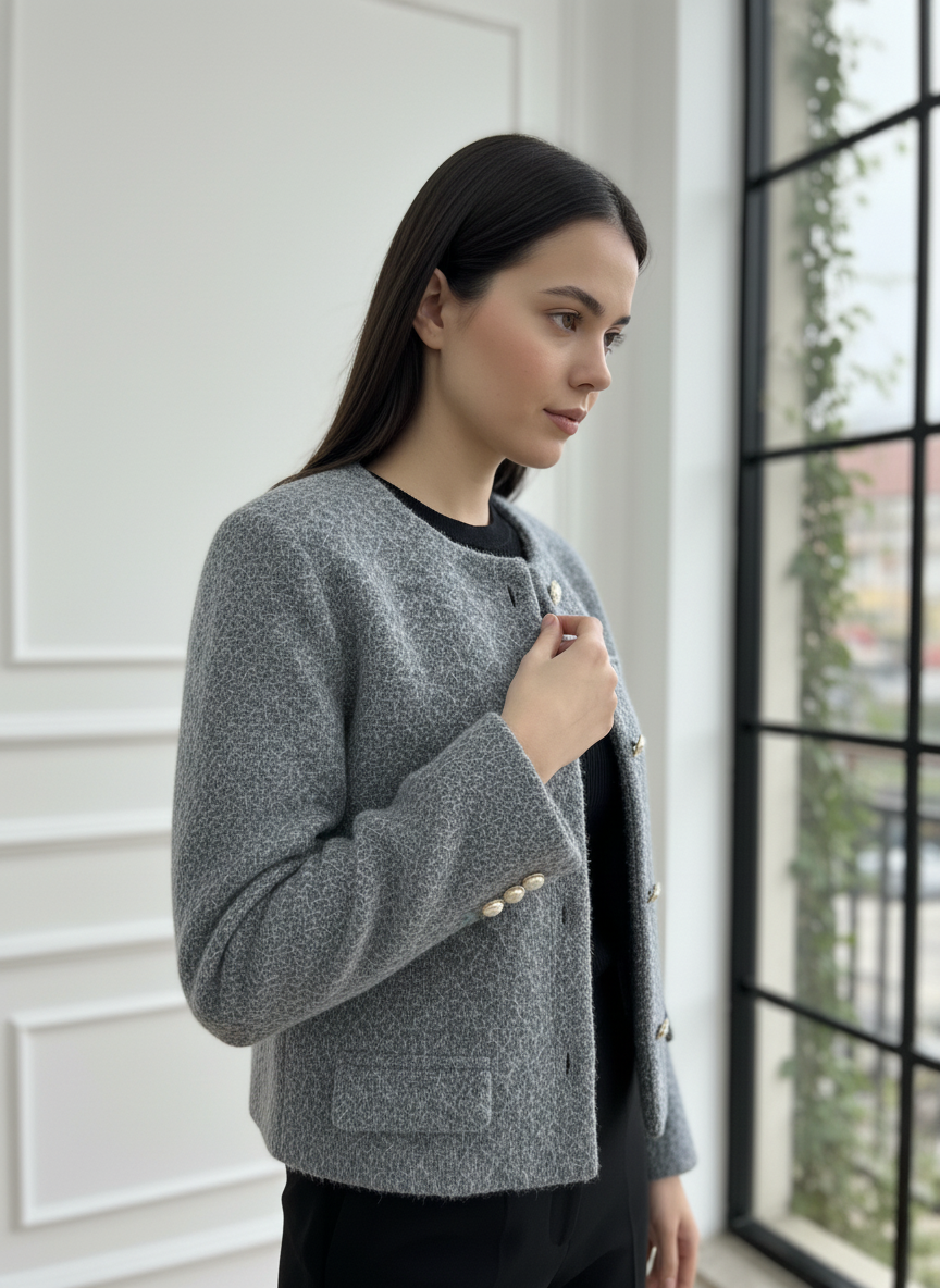 İnci Düğmeli Buklet Ceket