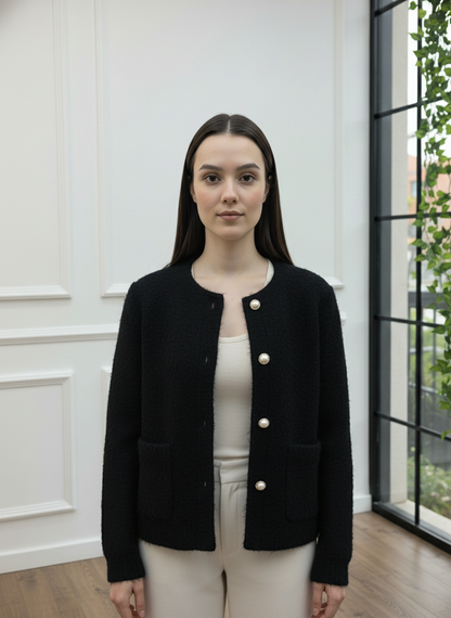 İnci Düğmeli Buklet Ceket