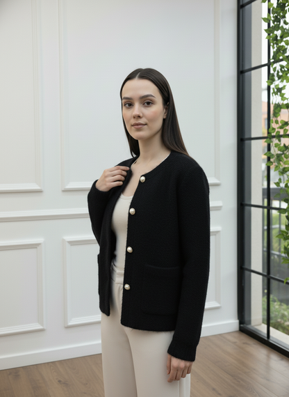 İnci Düğmeli Buklet Ceket