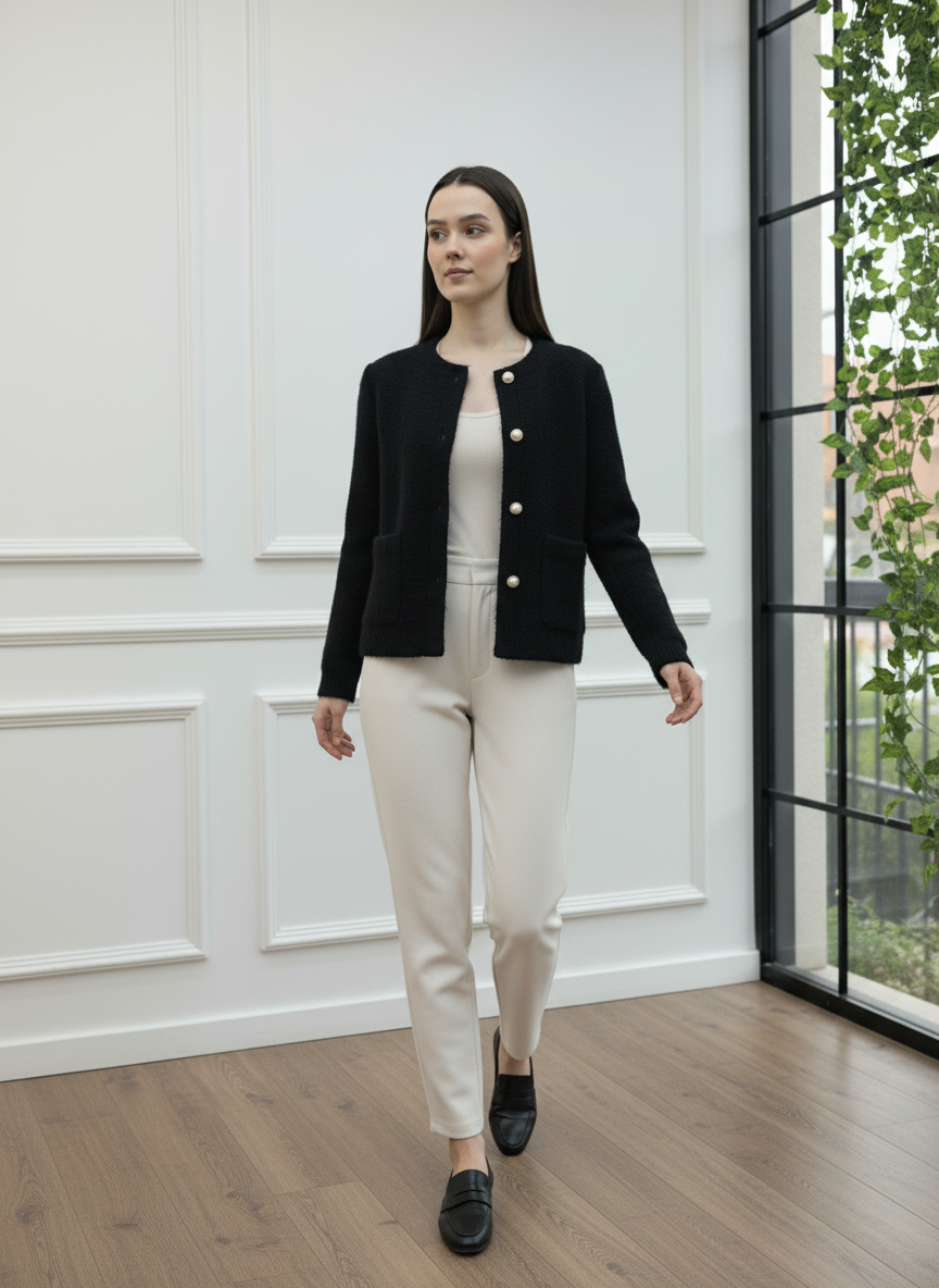 İnci Düğmeli Buklet Ceket