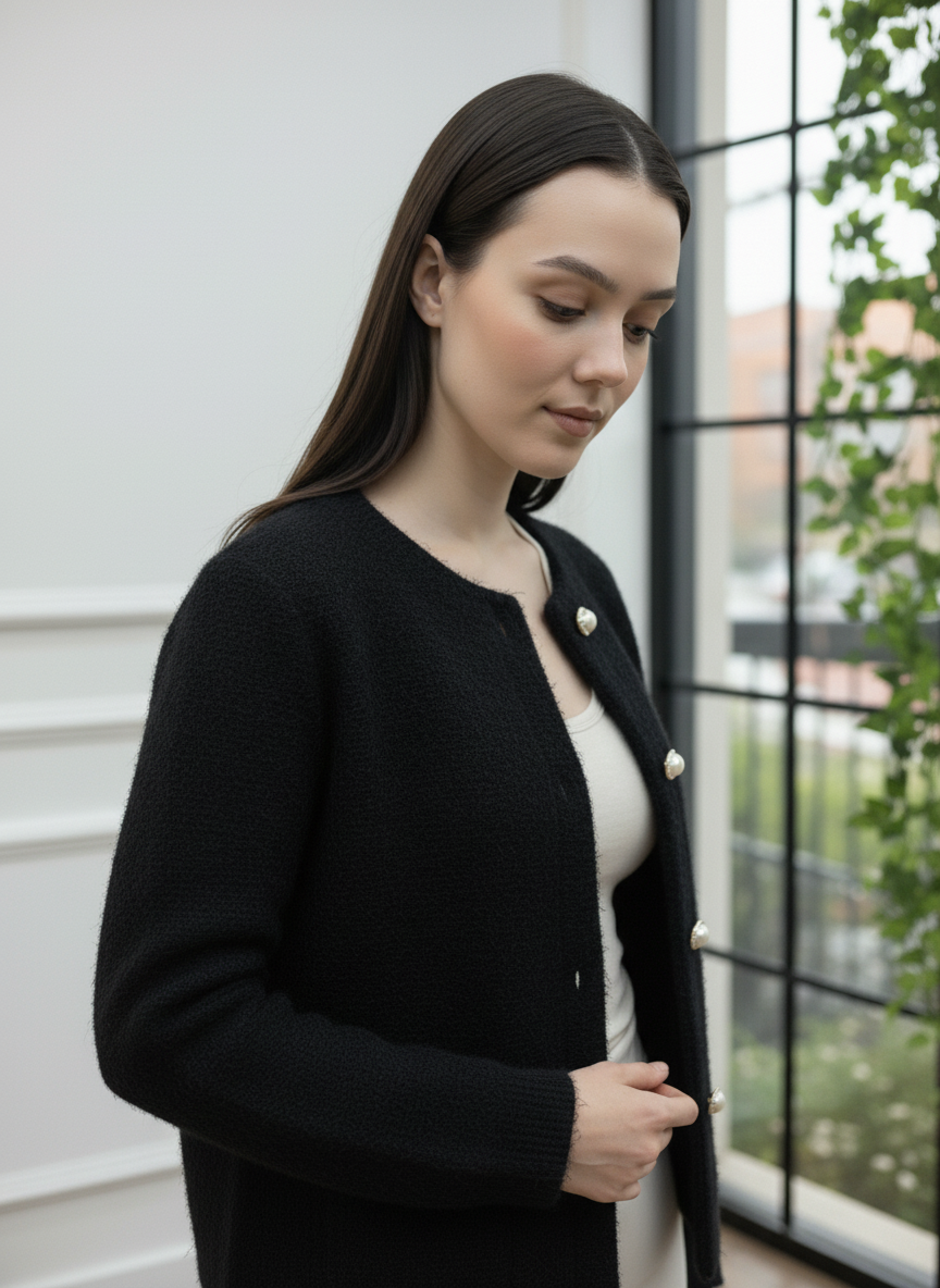 İnci Düğmeli Buklet Ceket