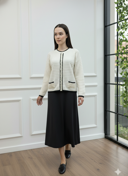 İnci Detaylı Fitilli Triko Hırka