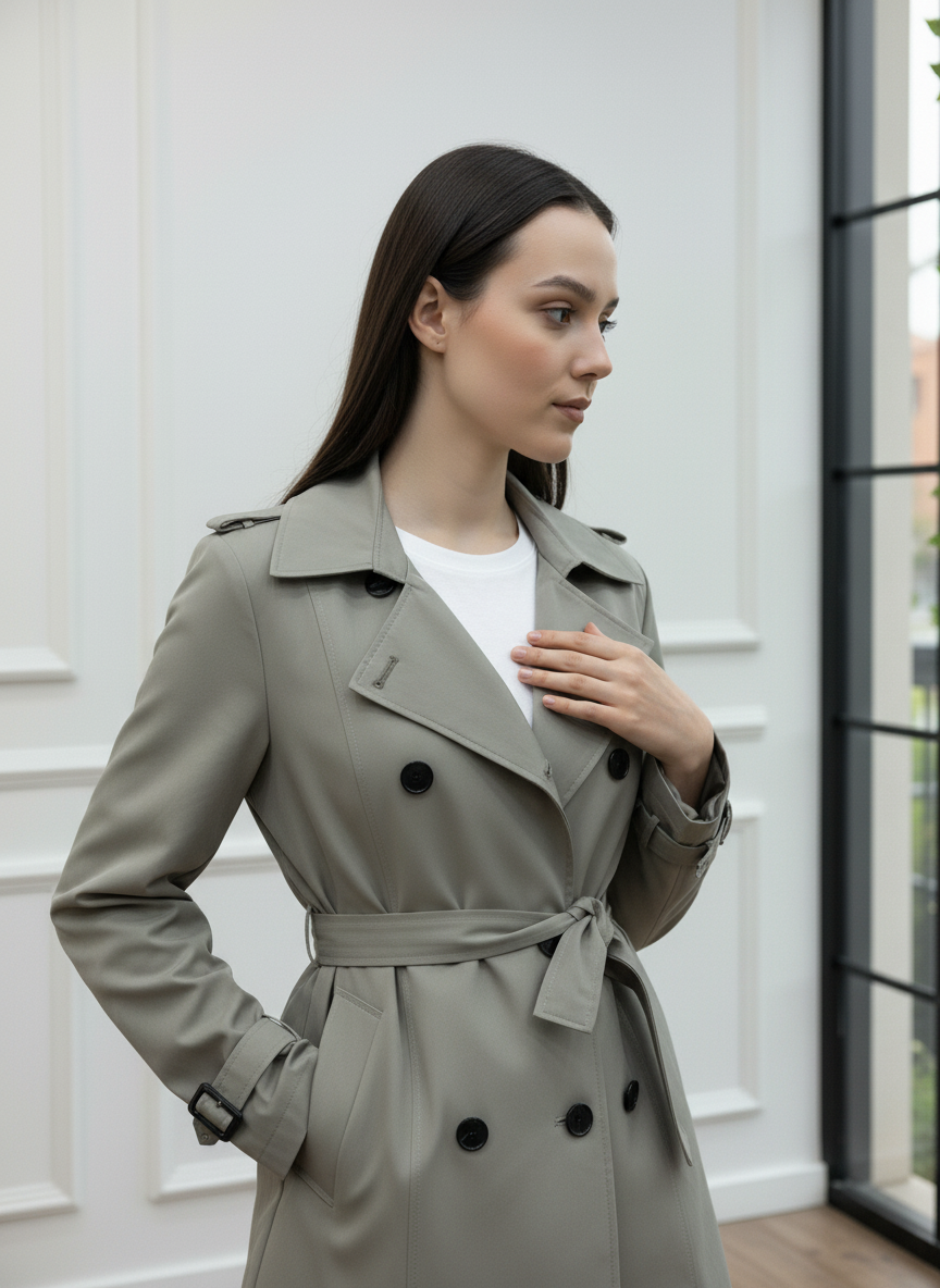 Kemerli Kruvaze Kısa Trençkot