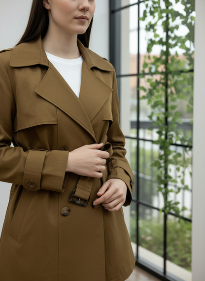 Kemerli Kruvaze Kısa Trençkot