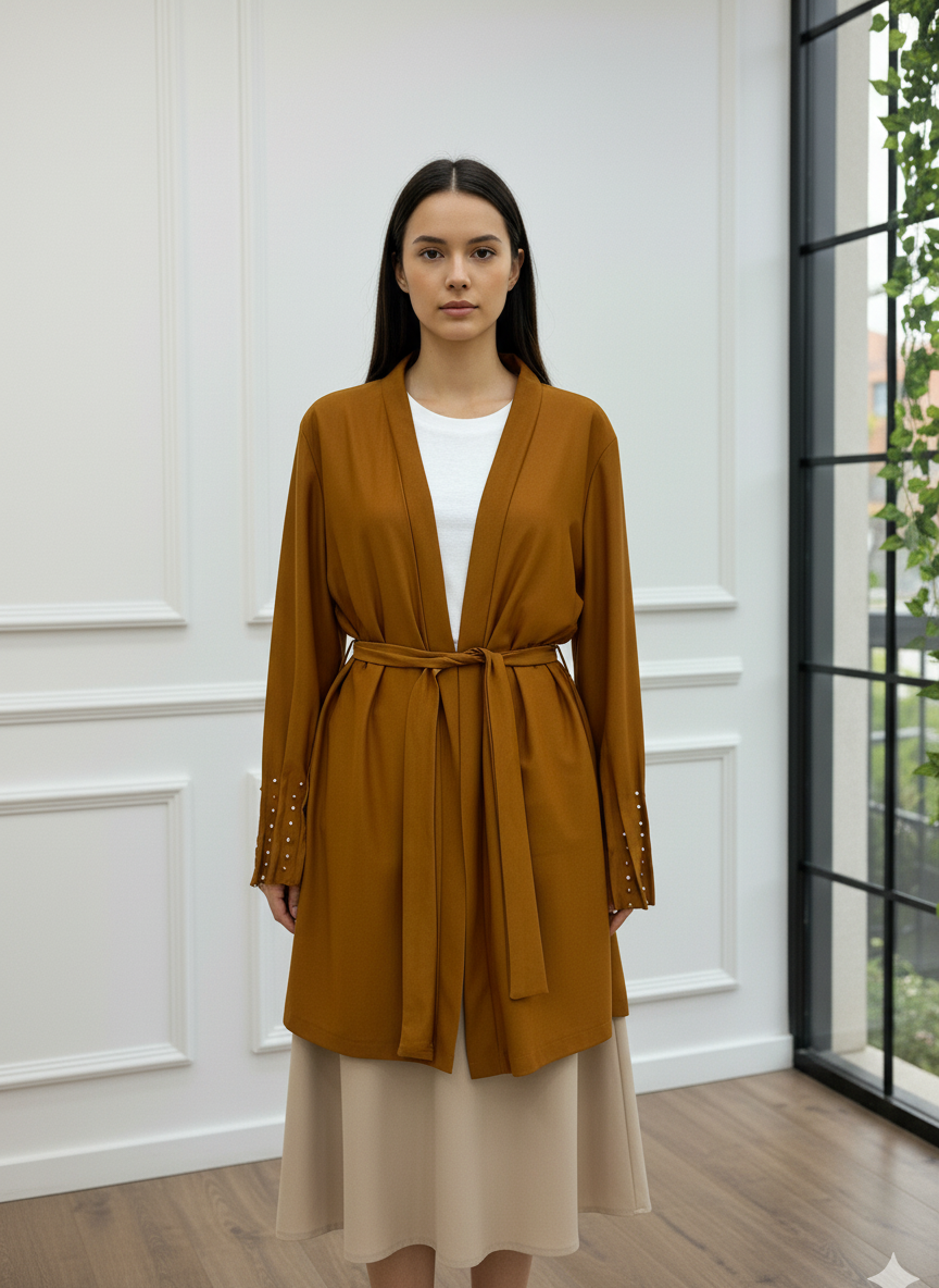 Kolları Taş İşlemeli Kemerli Kimono