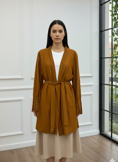 Kolları Taş İşlemeli Kemerli Kimono