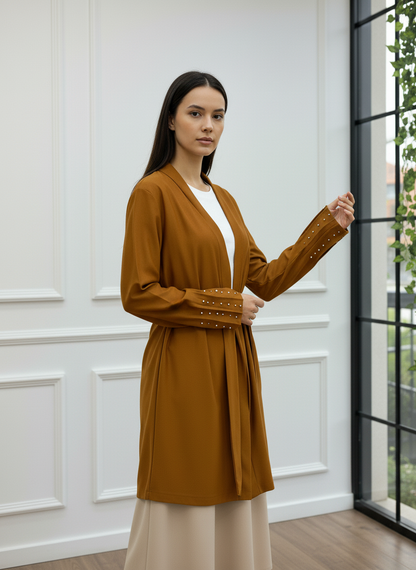 Kolları Taş İşlemeli Kemerli Kimono