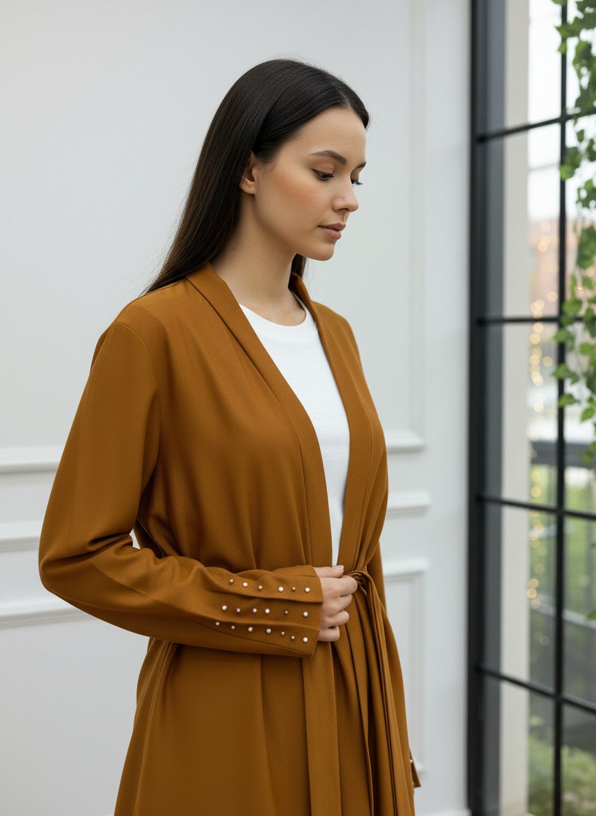 Kolları Taş İşlemeli Kemerli Kimono