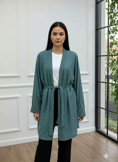 Kolları Taş İşlemeli Kemerli Kimono