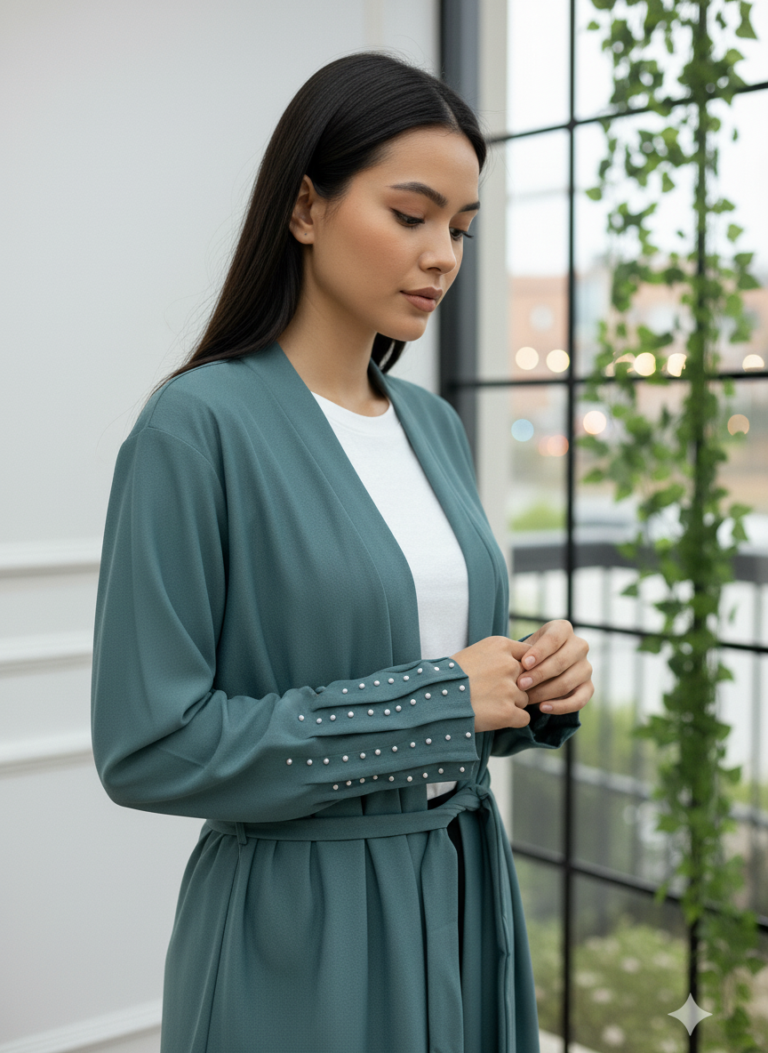 Kolları Taş İşlemeli Kemerli Kimono