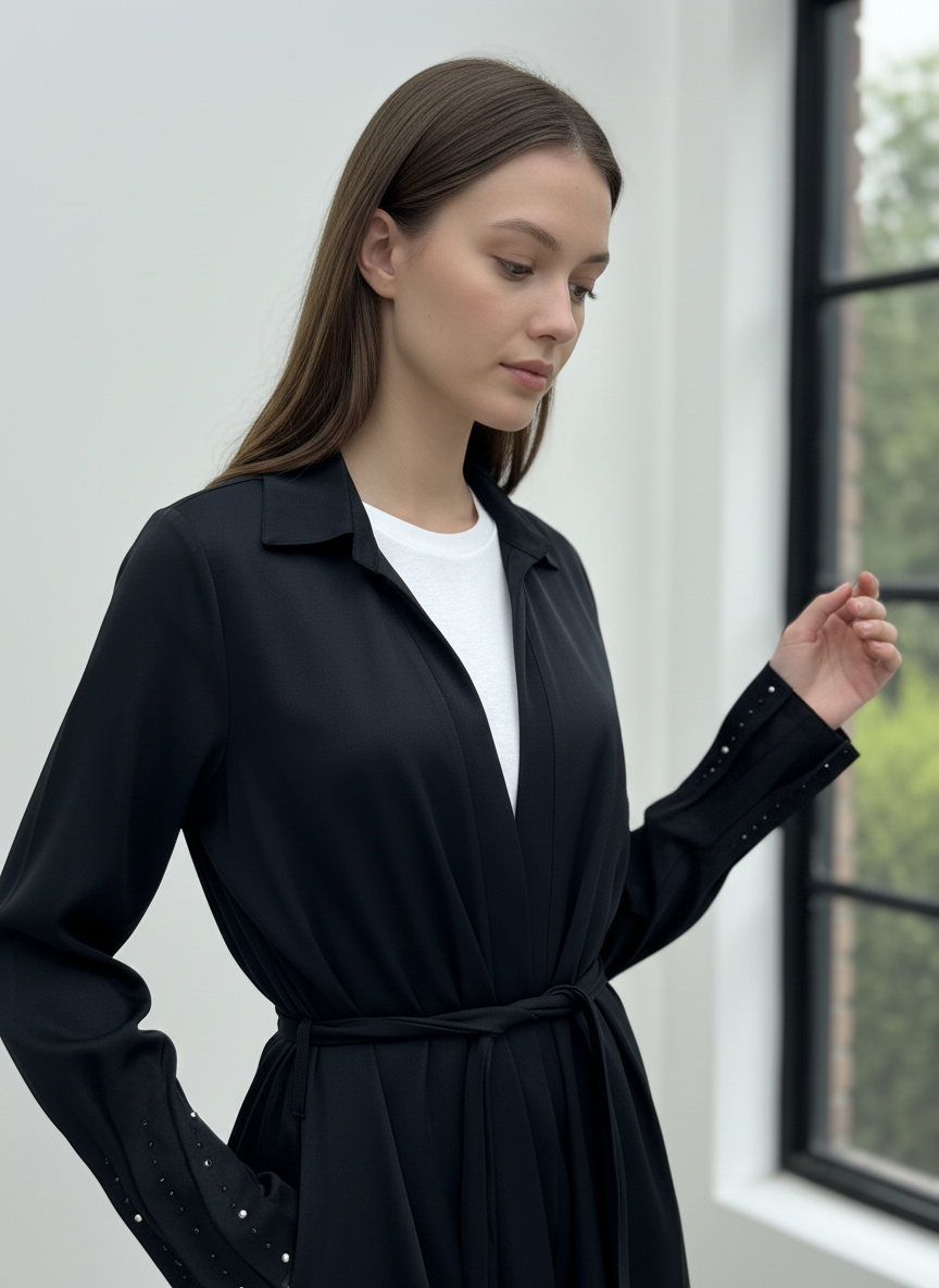 Kolları Taş İşlemeli Kemerli Kimono