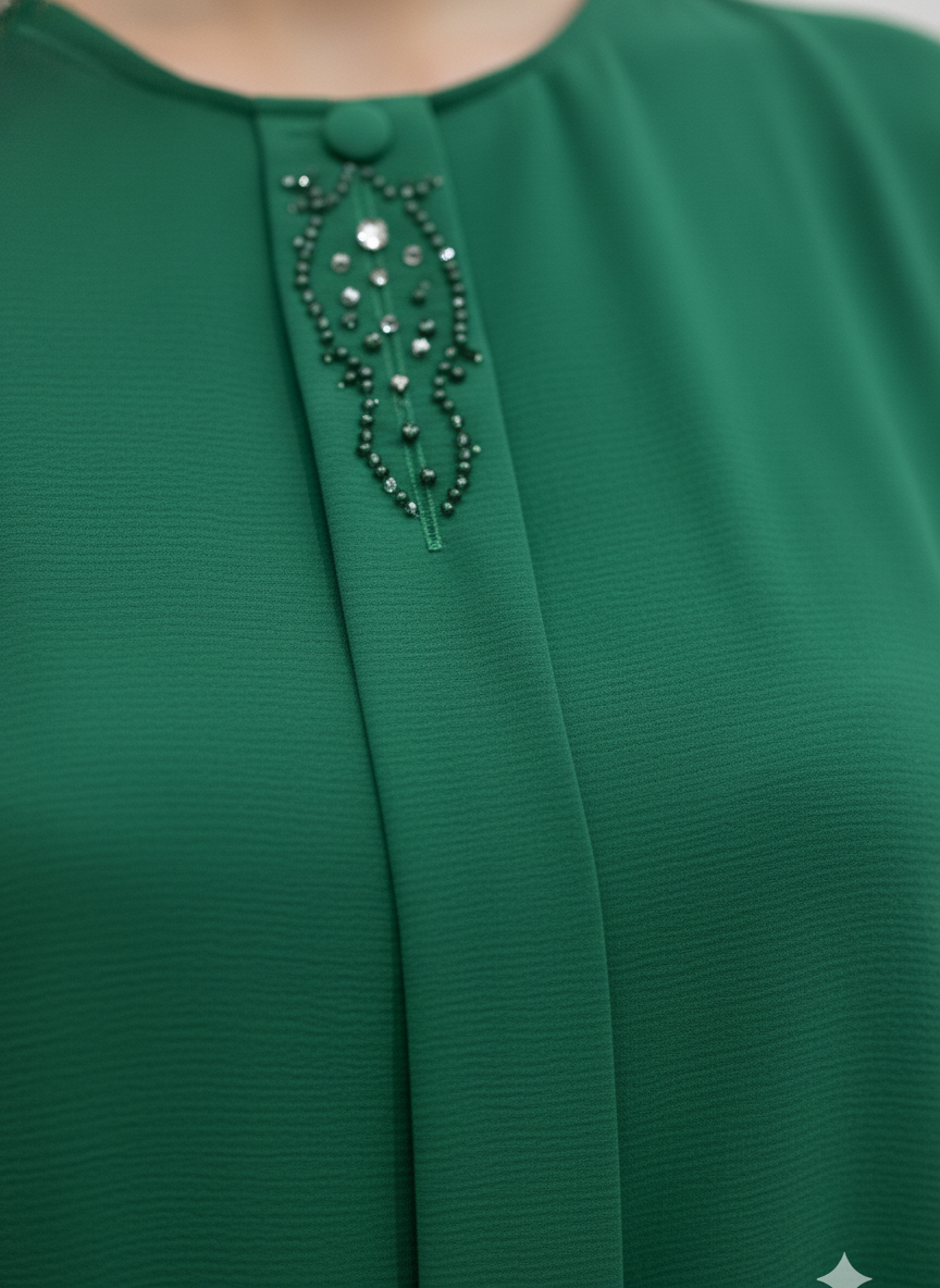 Yaka ve Kol Taş İşlemeli Manşetli Bordo İkili Takım