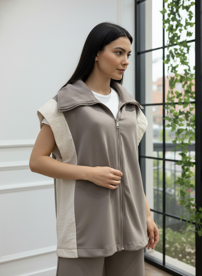 Omuzları Paraşüt Kumaş Detaylı Fermuarlı Takım