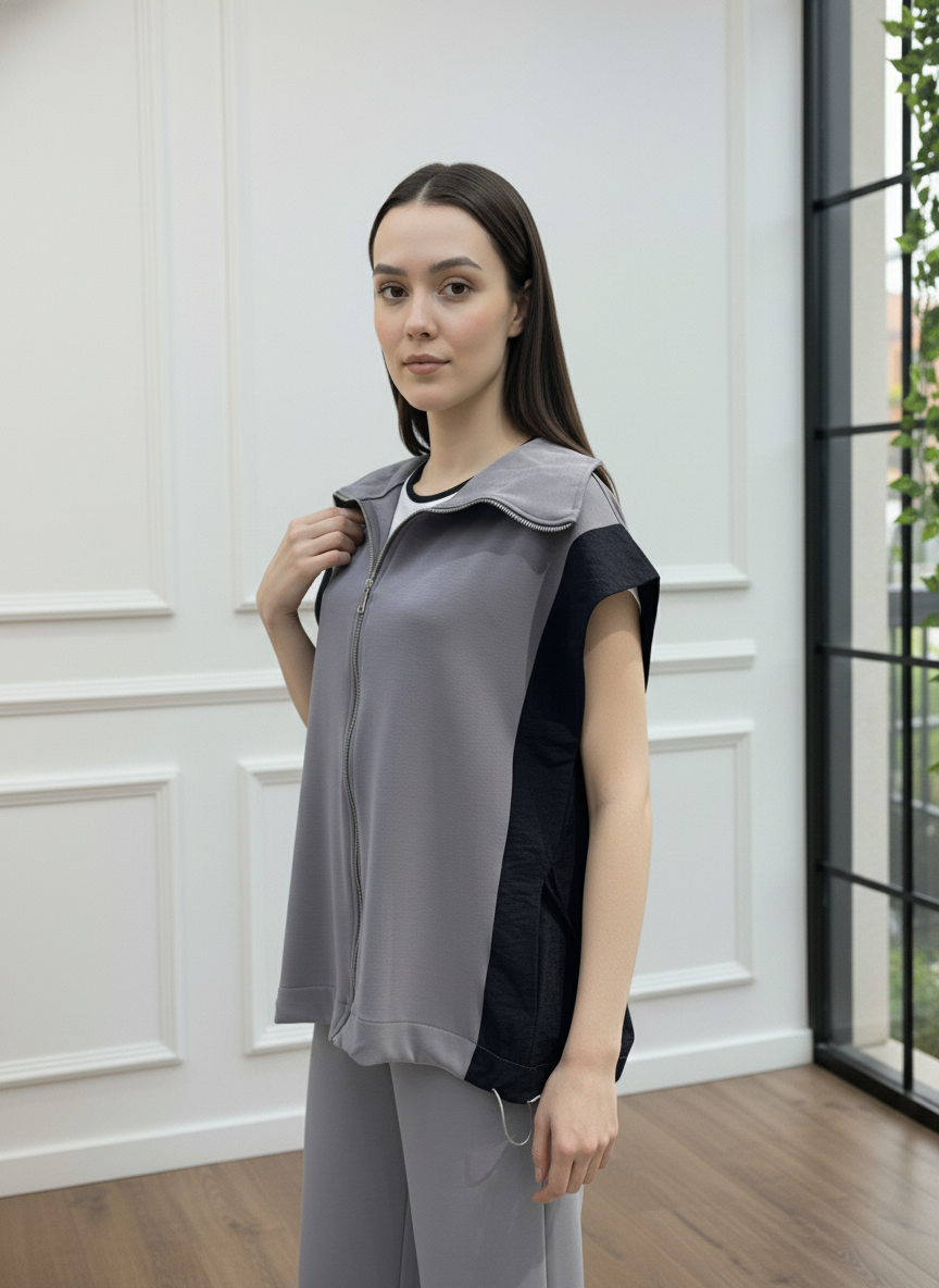 Omuzları Paraşüt Kumaş Detaylı Fermuarlı Takım