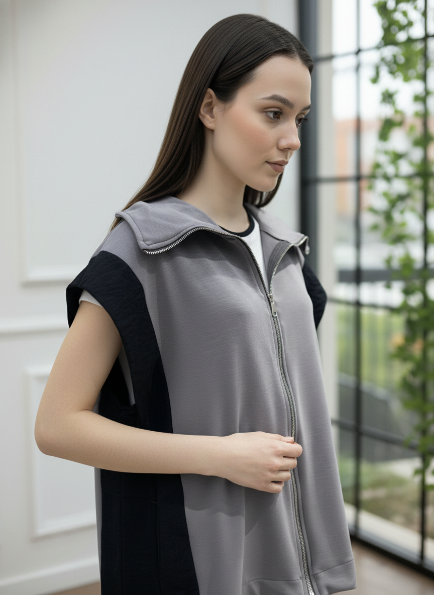 Omuzları Paraşüt Kumaş Detaylı Fermuarlı Takım